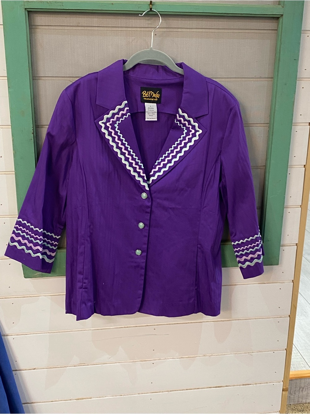 Bob Mackie Purple Blazer with White Zigzag Trim